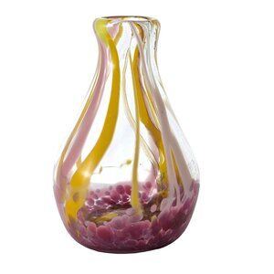 Hand Blown Pink Yellow Speckled Vase 5.5" rough pontil glass spatterware vtg